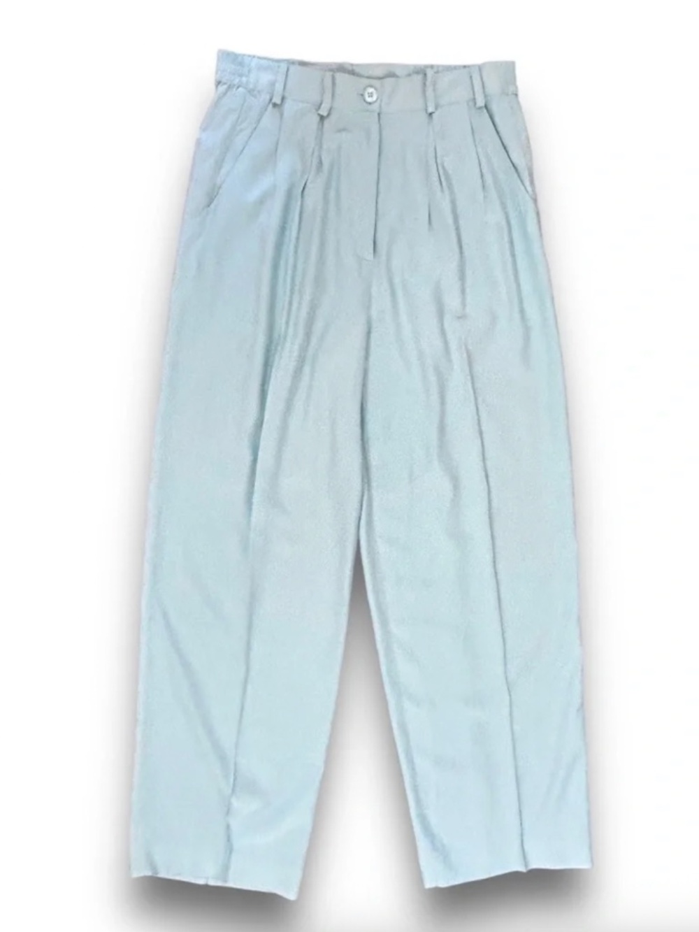 100% Silk Wide Leg Pants 4 Ice Blue Barrel Flowy POCKETS Zip Fly Trousers Office